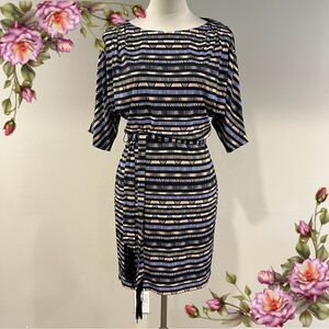 Jessica Simpson Striped‎ bat sleeve stretchy mini Dress with belt size XS